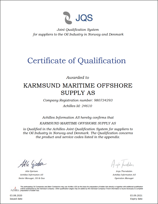 KaMOS<sup>®</sup> Achilles Certification of Qualification